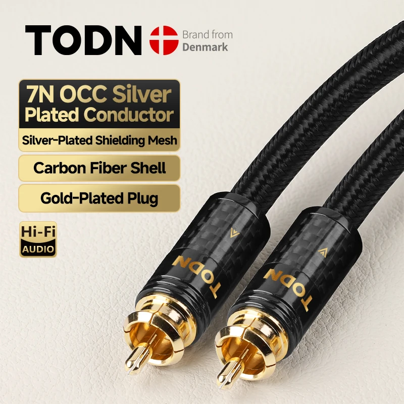 TODN Digital Audio Coaxial Cable 75Ω 7N Silver-Plated OCC High End RCA to RCA Male Cable Speaker Hifi Subwoofer Sub Cable