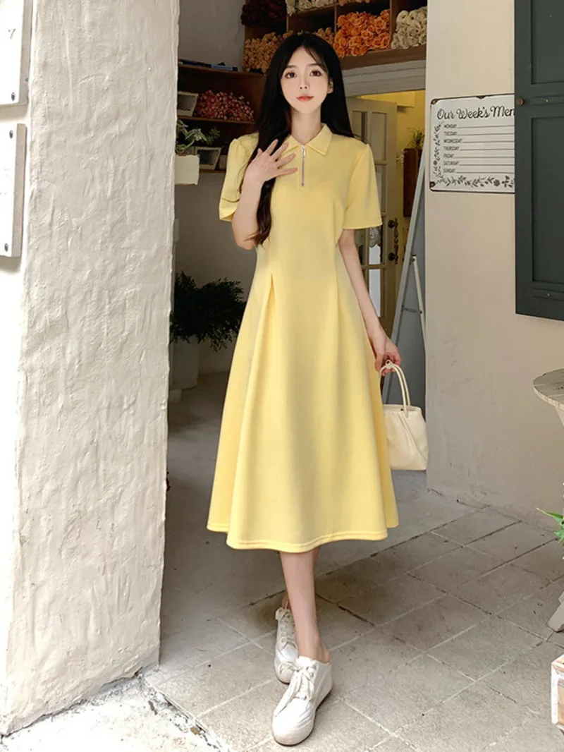 2024 Summer New Fashionable and Minimalist Women's Wear French Style Fashionable and Fashionable Yellow Small Polo Dress XLRO