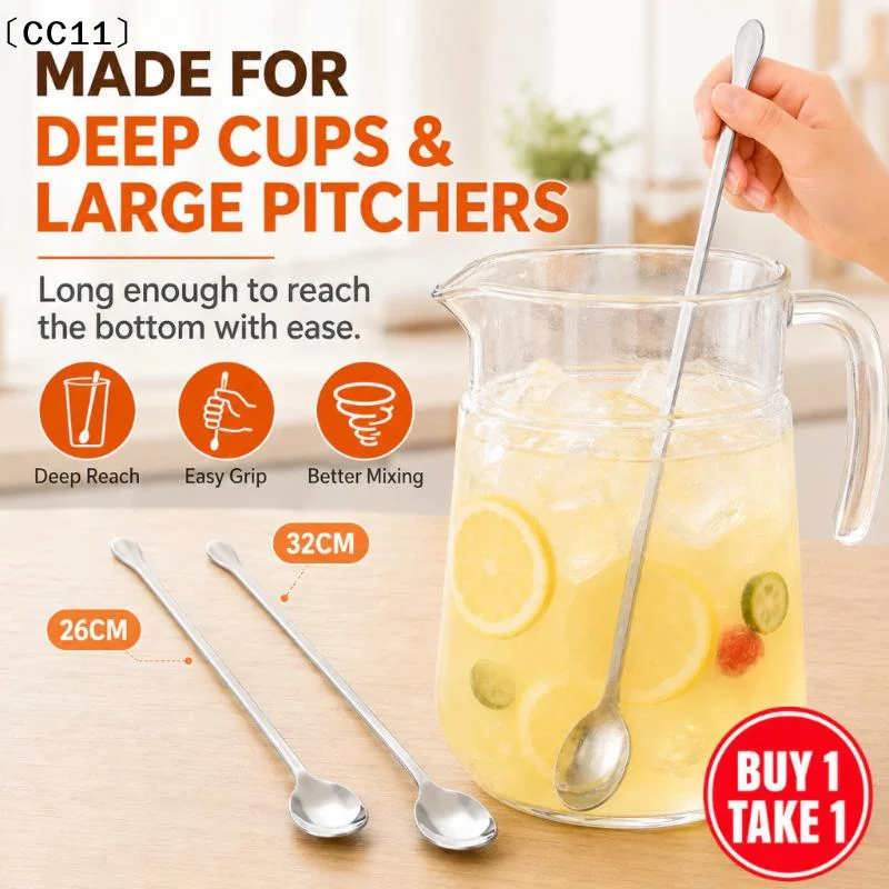 2Pcs Stainless Steel Long Handle Stirring Spoon Easy Grip Rust Resistant Beverage Mixing Spoon Long Handle Drink Spoon〔CC11〕