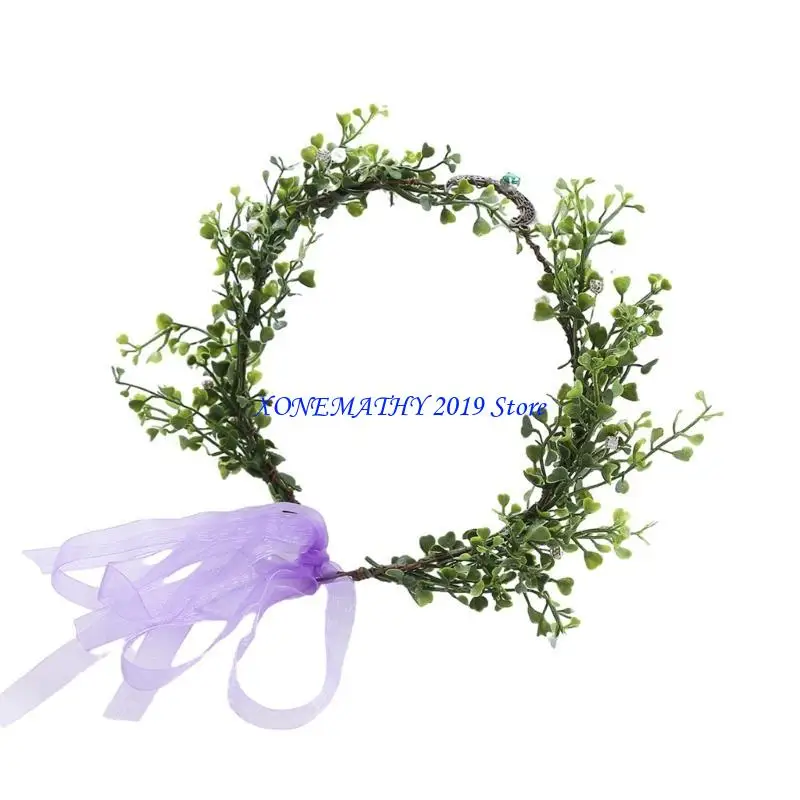 

F42F Adjustable Leaves Headband Hot Girl Ethnic Shining Hair Ornament