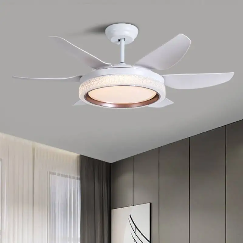 52 Inch White Ceiling Fan with Large Light Modern Modern Sealing Fan Lamp LED Chandelier Remote Control Strong Wind Speed 6 Gear