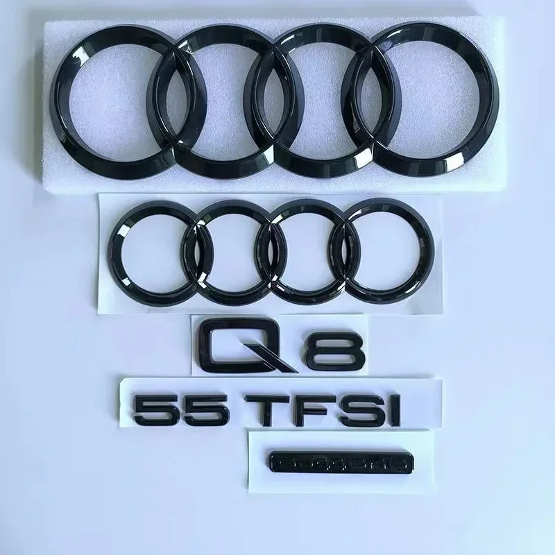 AUDI Q8 2018-on 4Ring logo Car Hood Front Bonnet Grill Rear Trunk Emblem Badge Sticker Q8 mark 55TFSI Quattro Emblem