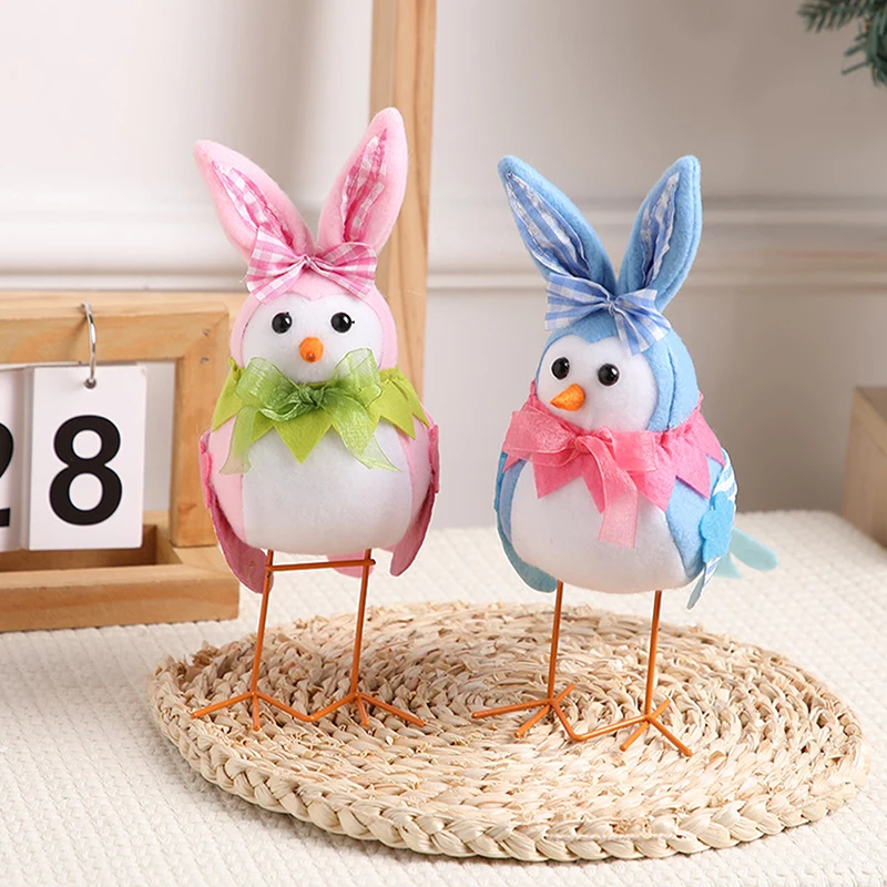 Easter Bird Dolls Cute Standing Birds Figurine With Long Leg And Bow Easter Bird Table Decor Plush Bird Model Easter Gift