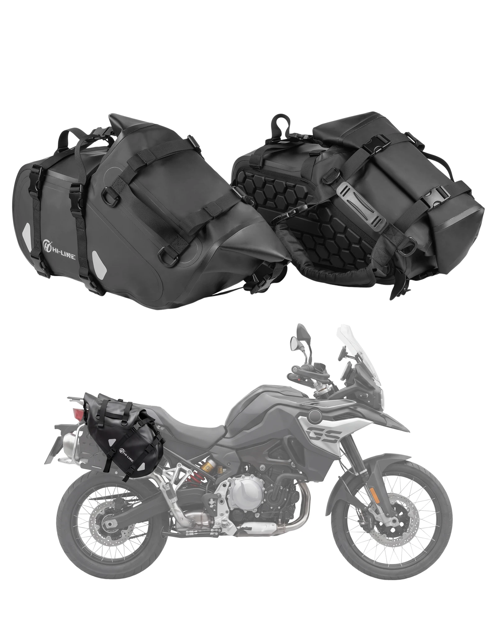 HI-LINE Motorcycle Bag 100% Waterproof PVC 28L Large Capacity 2 Pcs Universal Fit Motorcycle Pannier Bag Saddle Side Bags