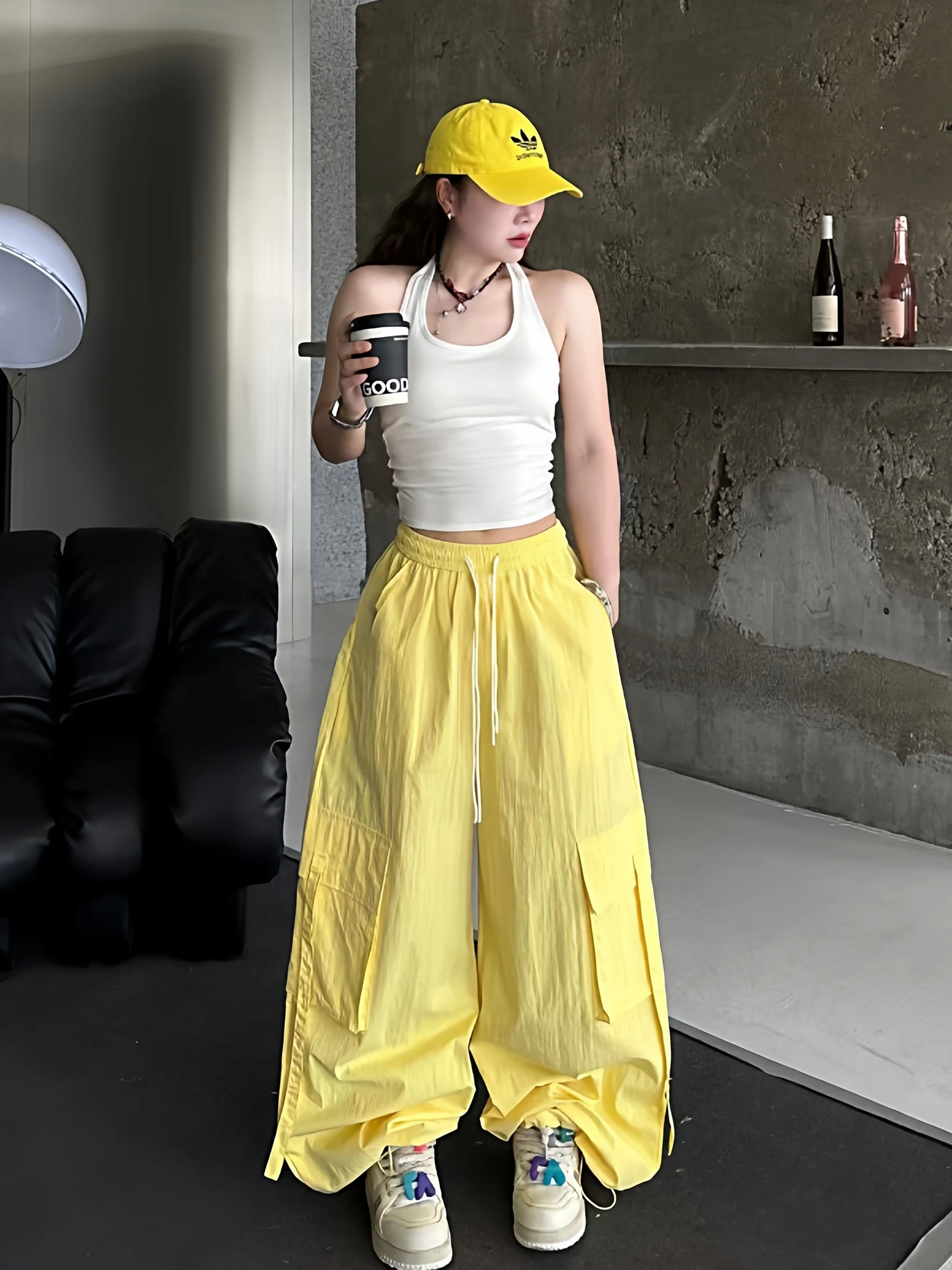 

Spring New Women's Workwear Pants Elastic Waist Wide Leg Loose Slimming Harem Sports Casual Trousers Cuffed Long Trousers