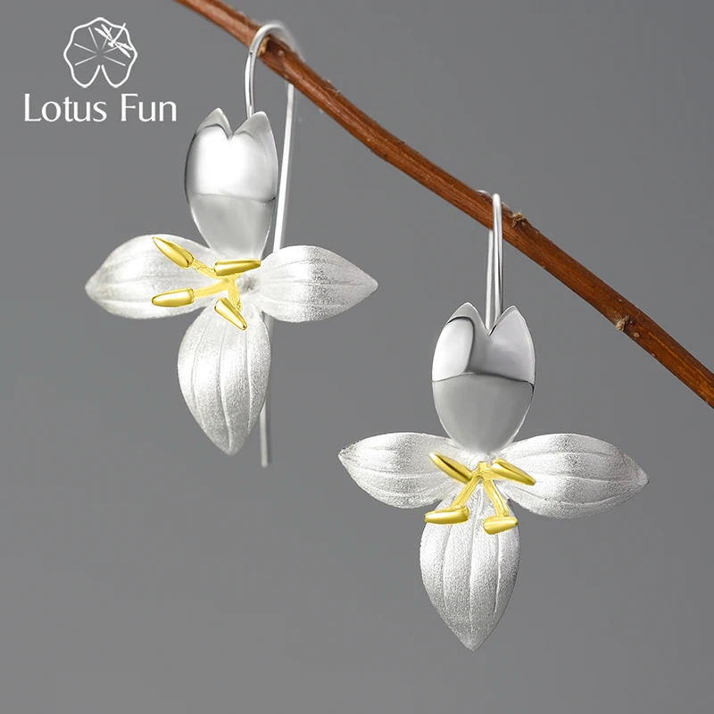 

Lotus Fun Big Luxury Elegant Flower Dangle Earrings for Women Real 925 Sterling Silver Statement Party Fine Jewelry New Arrival