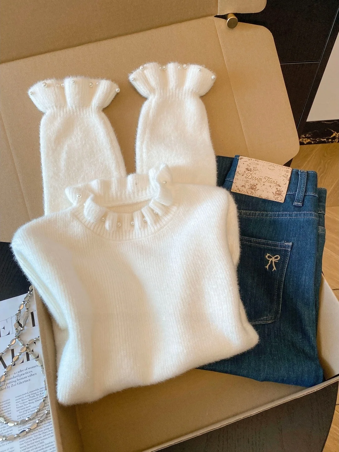 

Korean Sle Soft Fluffy Knitted Top f High Collar Autumn Winter Inner Wear Bloomer Sve Knitted irt Commute Sle Str...