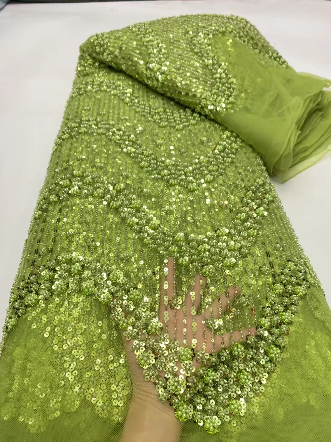 Luxury Bead Tube Embroidery African Lace Fabric 2025 High Quality French Sequined Tulle Fabric For Nigerian Wedding Party