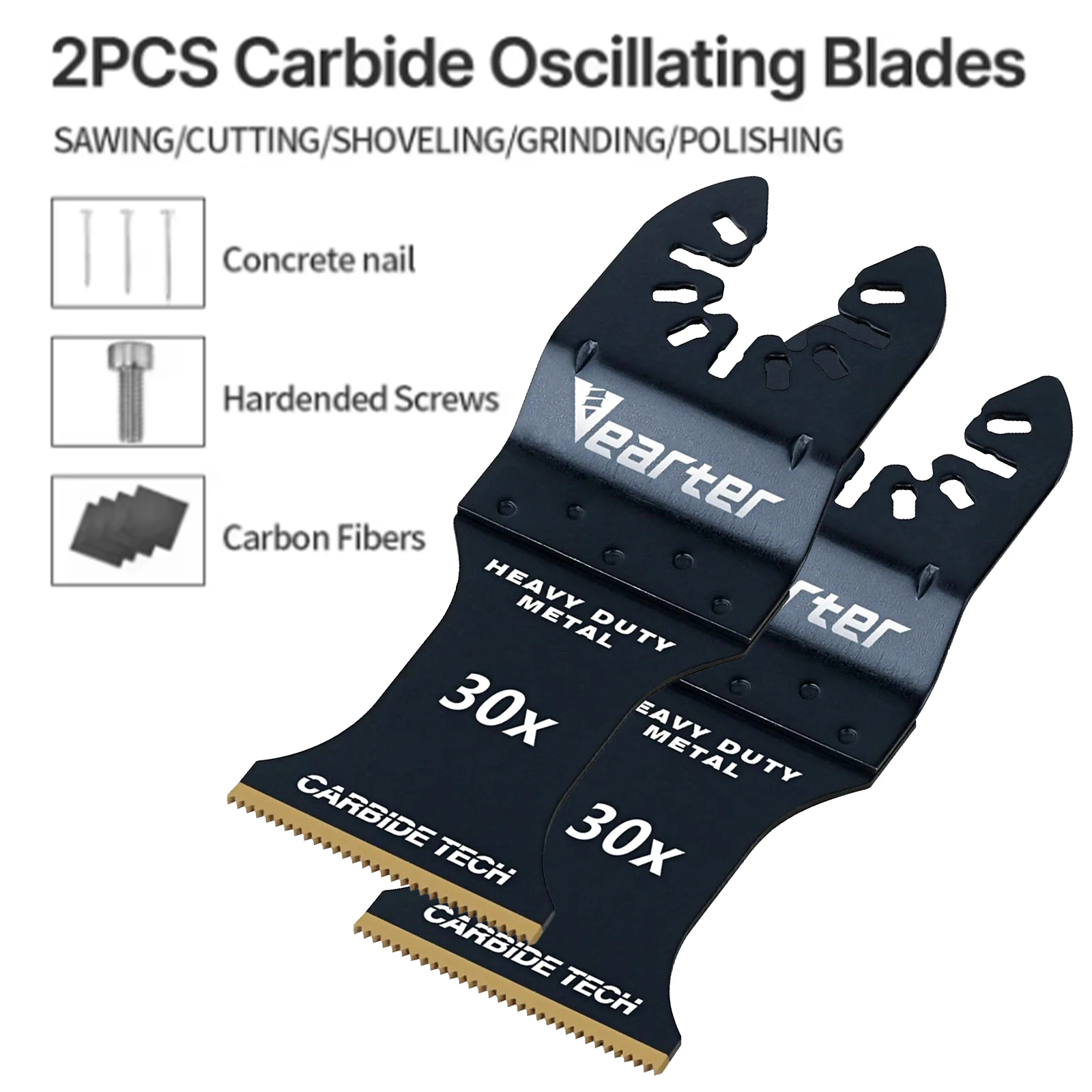 2Pack Heavy Duty Carbide Oscillating Multi Tool Saw Blades Quick Release Shank for Hard Material Nails Bolts Screws Cutting
