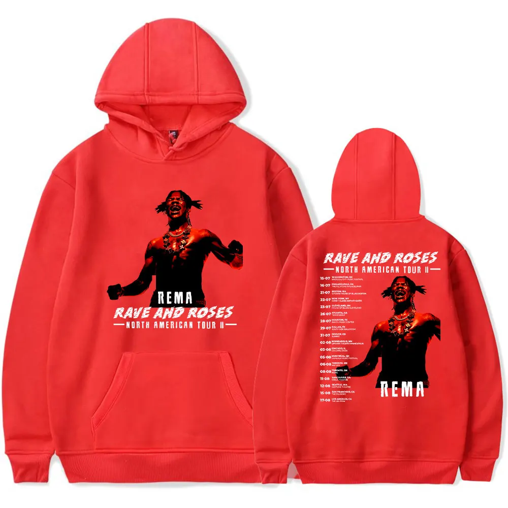 Rema-Sudadera con capucha para hombre y mujer, suéter Unisex con estampado de Rave And Roses, Tour de América del Norte, estilo hip hop, informal, a la moda, 2023