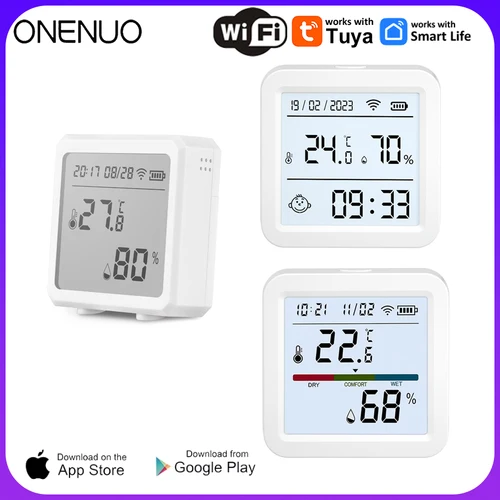 ONENUO WIFI inteligente Sensor de temperatura humedad higrómetro termómetro Tuya aplicación remota Monitor compatible con asistente Alexa