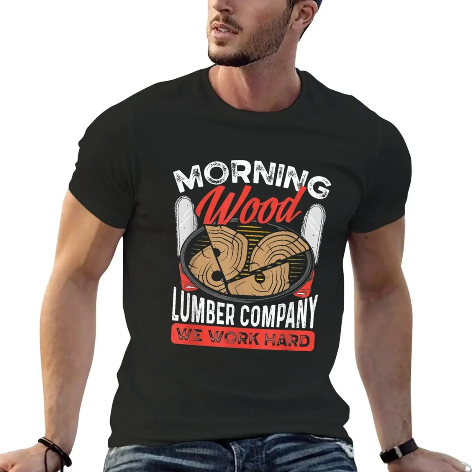 Funny Woodworking Dad Father Carpenter Morning Wood Lumber T-shirt cute tops heavyweights t shirts for men cotton