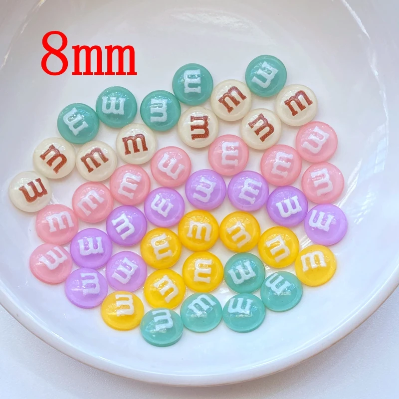 50Pcs New Cute 8mm Mini Mixed M Letter Series Resin Flatback Cabochon Scrapbook Kawaii Embellishments Accessories