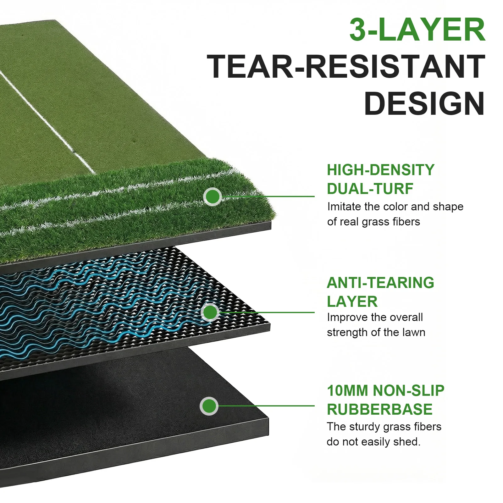 

Golf Putting Training Mat Artificial Turf Matt with 10mm EVA Foam 1.2x1.5m 11mm Short and 40mm Rough Grass for Backyard and Home