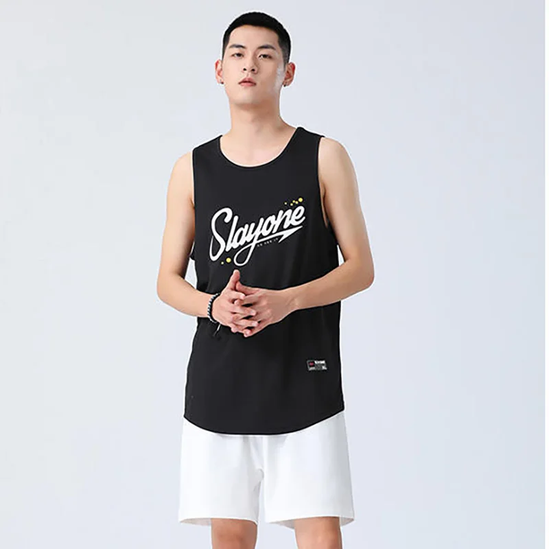 Men's Sports Tank Top Breathable Fitness Sleeveless Jersey Shirt Printed Gym Workout Vest Quick-Dry Basketball Training Singlet