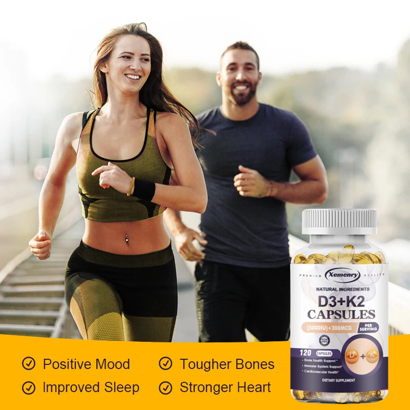 Vitamin D3 + K2 - Promotes Calcium Absorption, Bone Regeneration, Immune Support, Non-GMO