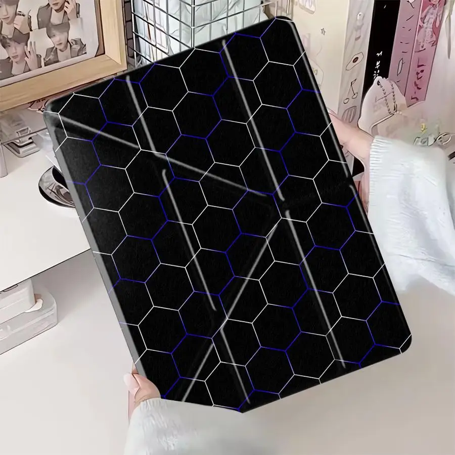 Tablet Case For iPad Pro 2025 Air 4 5 M3 M2 M4 11inch Mini 6 7 Pro 11th 10th 9th 8th 7th 12.9inch Holder Cover Shiny Hexagon