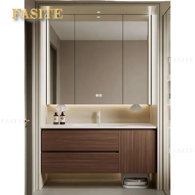 For Medieval Style Bathroom Vanity Unit with Simple Ceramic Integrated Basin Wall Mounted Mirror Cabinet Washstand Storage