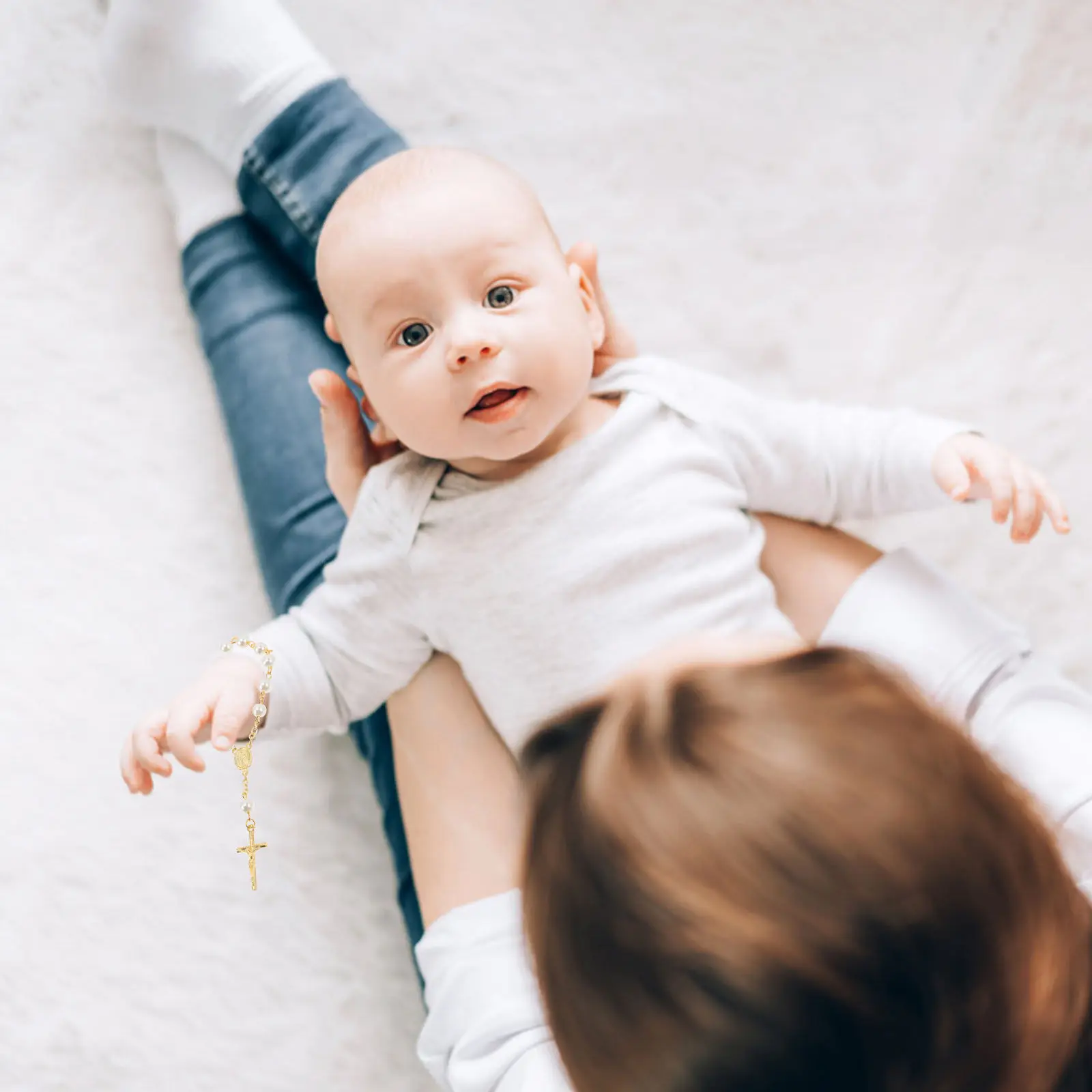 

Набор из 3-х браслетов-розариев с жемчугом и крестом, позолоченные, для крещения, религиозные браслеты-цепочки на запястье