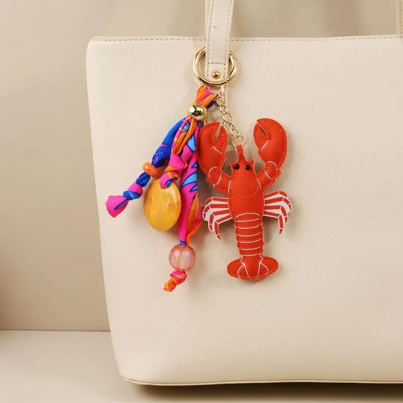 195C Practical Lobster Keychain Charm Bag Pendant Vacation PU Polyester Alloy Texture for Everyday Travel and Holiday Use