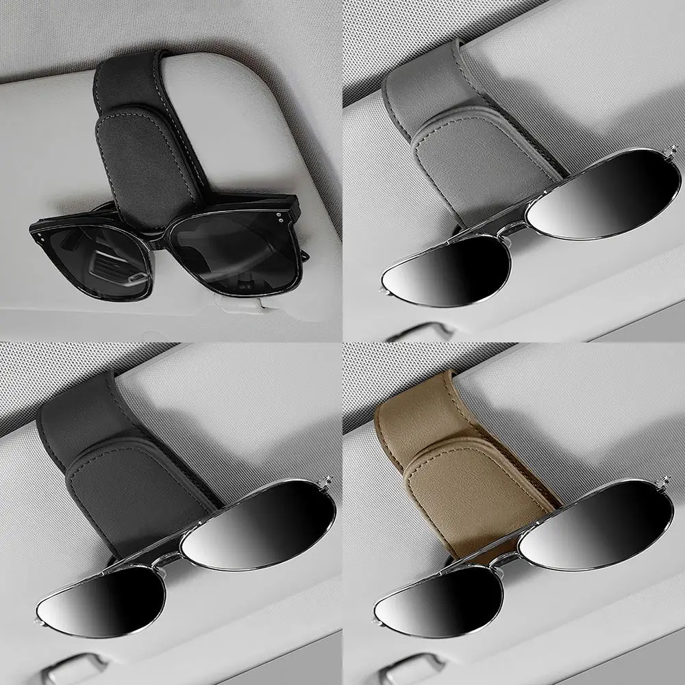 Magnetic leather car visor advanced sunglasses clip and ticket card holder clip, suitable for different sizes of glasses