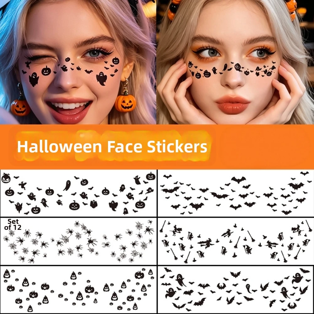 DIY Halloween Face Temporary Tattoo Pumpkin Ghost Dots Spider Web Bat Freckle Tattoo Convenient Long Lasting Face Tattoo Sticker