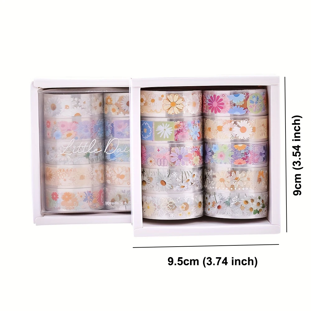 10 rolls Little Daisy Masking Tape Set Journaling Scrapbooking Supplies DIY Craft Self-Adhesive Tape Waterproof Decorative Tapes