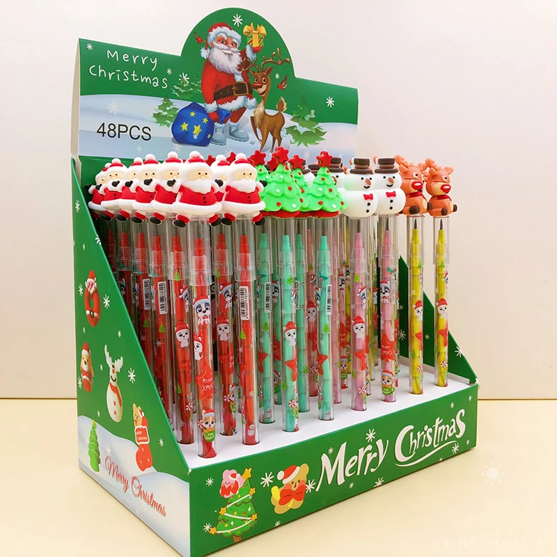 48PCS christmas Pencil Santa Claus Elk Silicone Bullet extensible pencil Student Writing Stationery School Supplies wholesale image 3