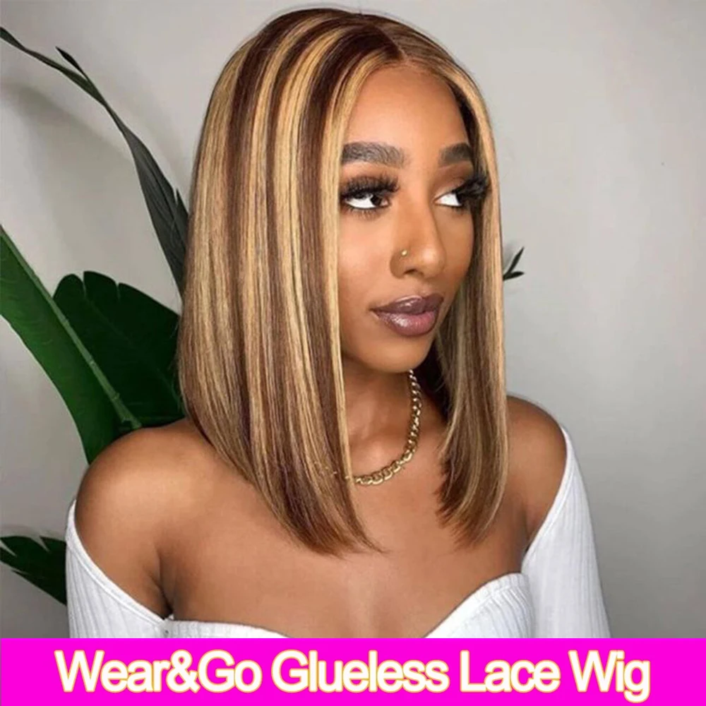 

Wear And Go HD Bob Wigs Highlight Bone Straight Lace Front Wigs Human Hair 6x4 Lace Frontal Glueless Wig Pre Cut Pre Plucked