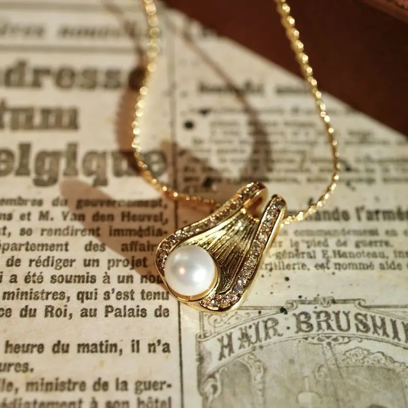 Harp Solo Vintage Original Vintage Necklace Artistic Sense High Grade Brushed Small Pearl Collar Chain Banquet Jewelry Gift