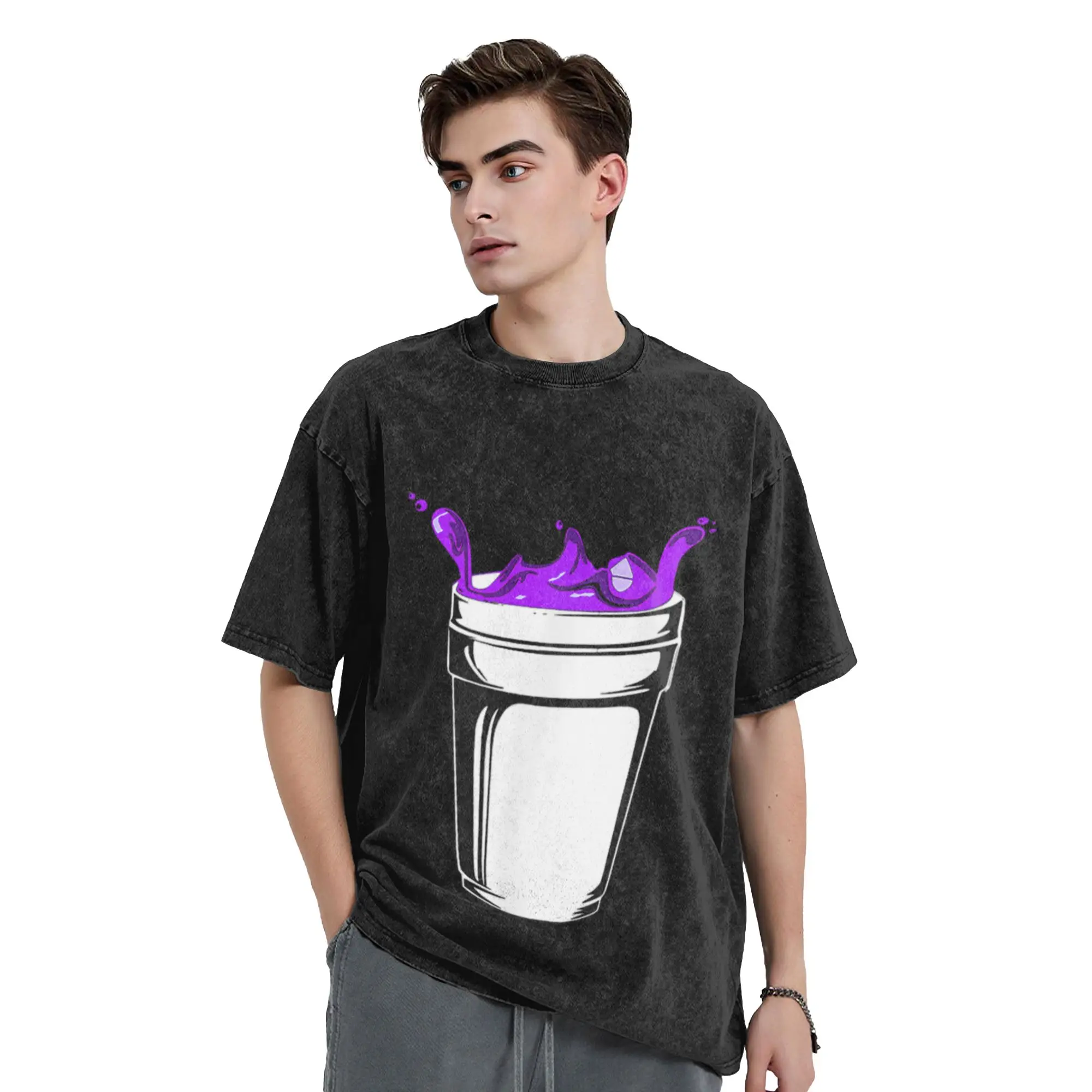 Codeine Lean Cough Syrup Purple Drank Sizzurp Double Cup Classic Chic A Washed T Shirt Men's Women's Oversized Cotton Tees Tops