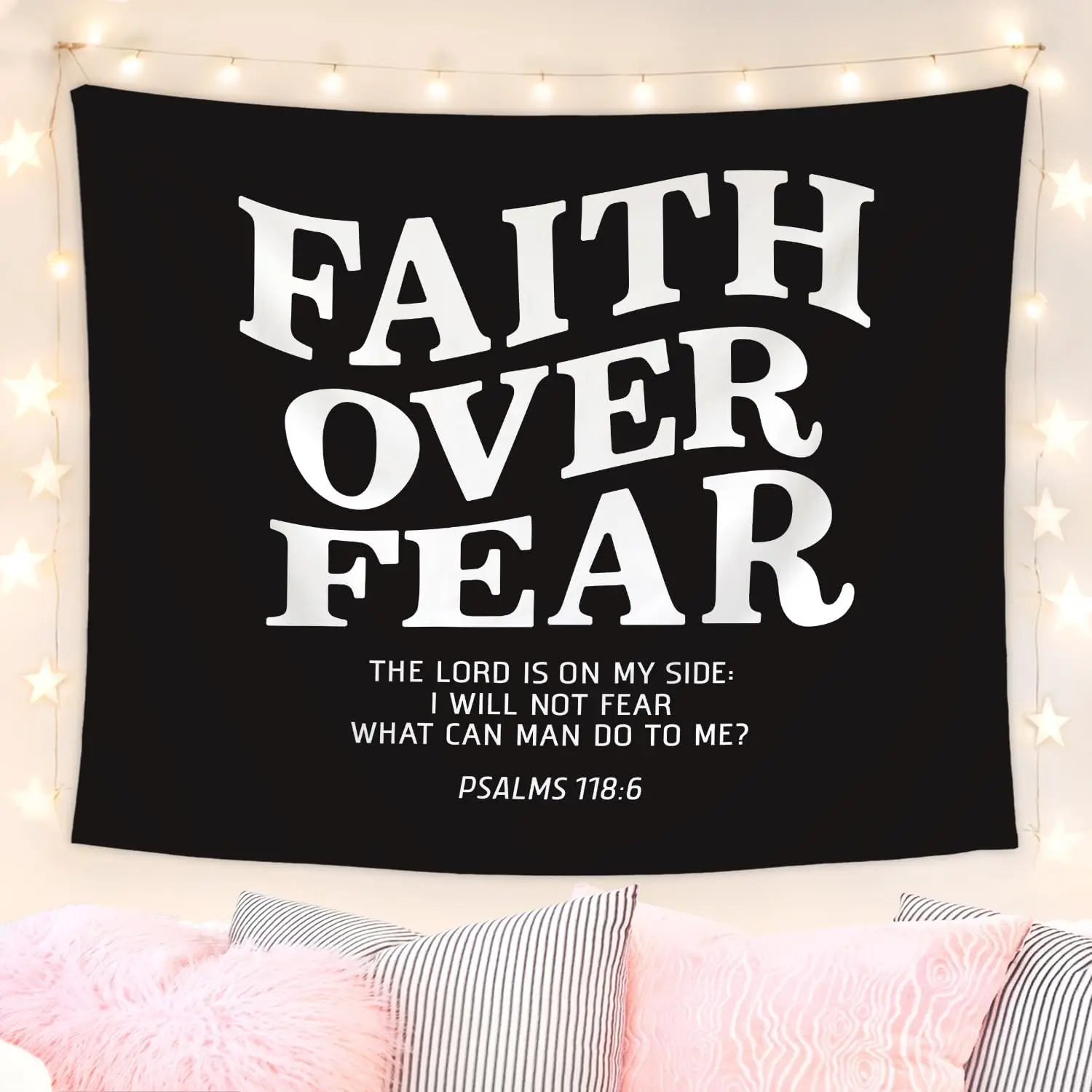 Faith Over Fear Tapestry - Christian Wall Art, Psalm 118:6 Quote, Religious Home Decor, Multiple Sizes
