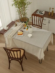 Linen Tablecloth Square Table Cloth Solid Tassel Tablecloth - Cotton Linen Table Cover Kitchen Dining Room Restaurant Party