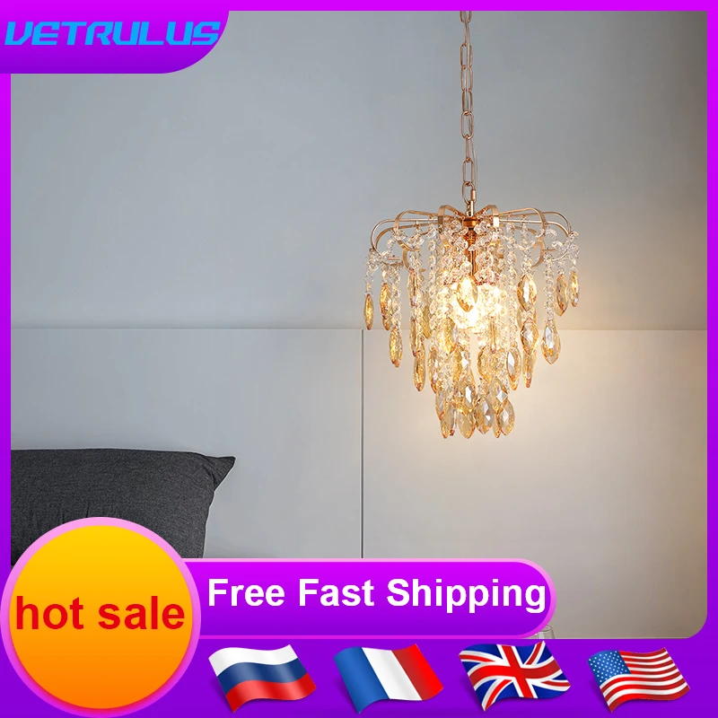 Gold Pendant Light Modern Crystal Led  Ceiling Lamp Retro Chandelier Living Dining Room Luminaire Home Appliance Decor Fixture