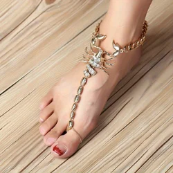 Fashion Beach Party Exaggerated Design Inlaid Zirconia Scorpion Anklet Three-dimensional Even Finger Women's Jewelry Accessories