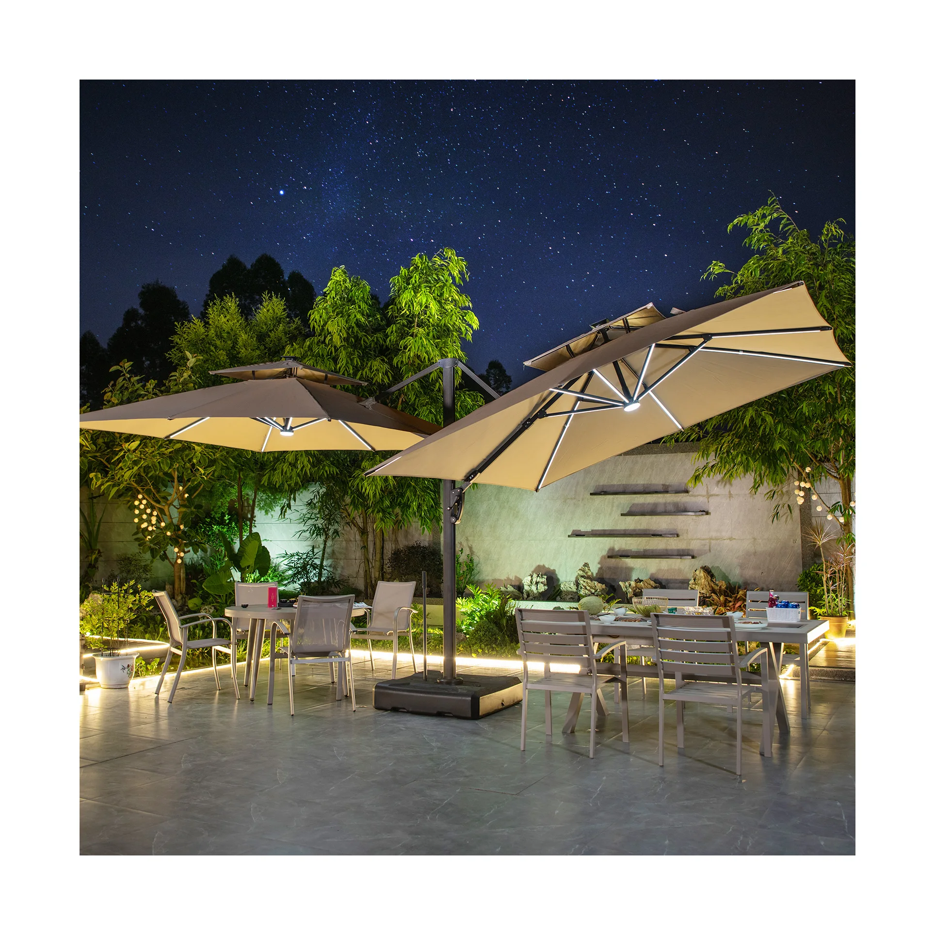 Logo Printing Supported Double Head Parasol Umbrella 10ft*10ft Garden Patio Umbrella Led Light