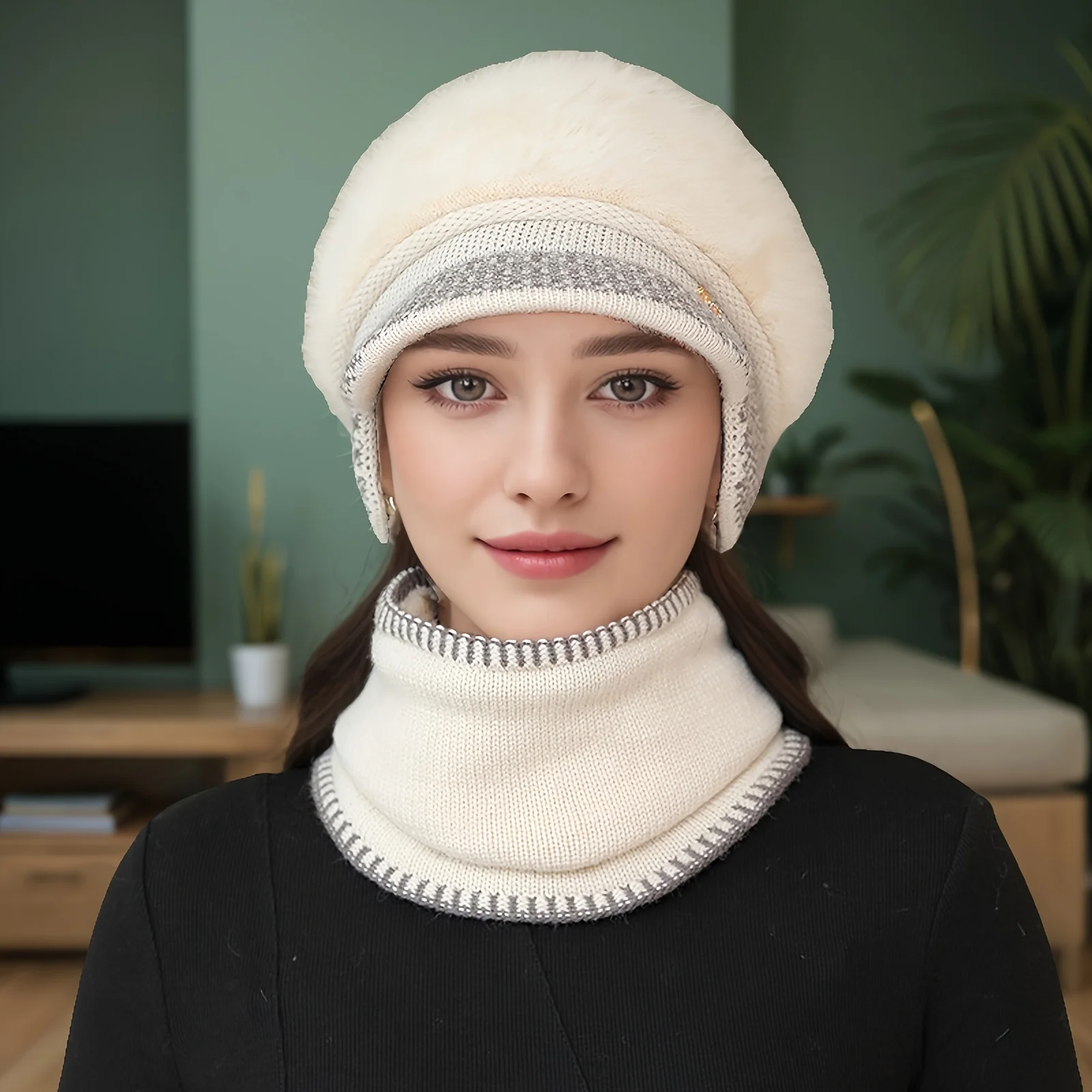 قبعة ودافئة ووشاح للنساء، قبعة شتوية سميكة وأنيقة، هي الخيار الأفضل للهدايا لكبار السن في المهرجانات