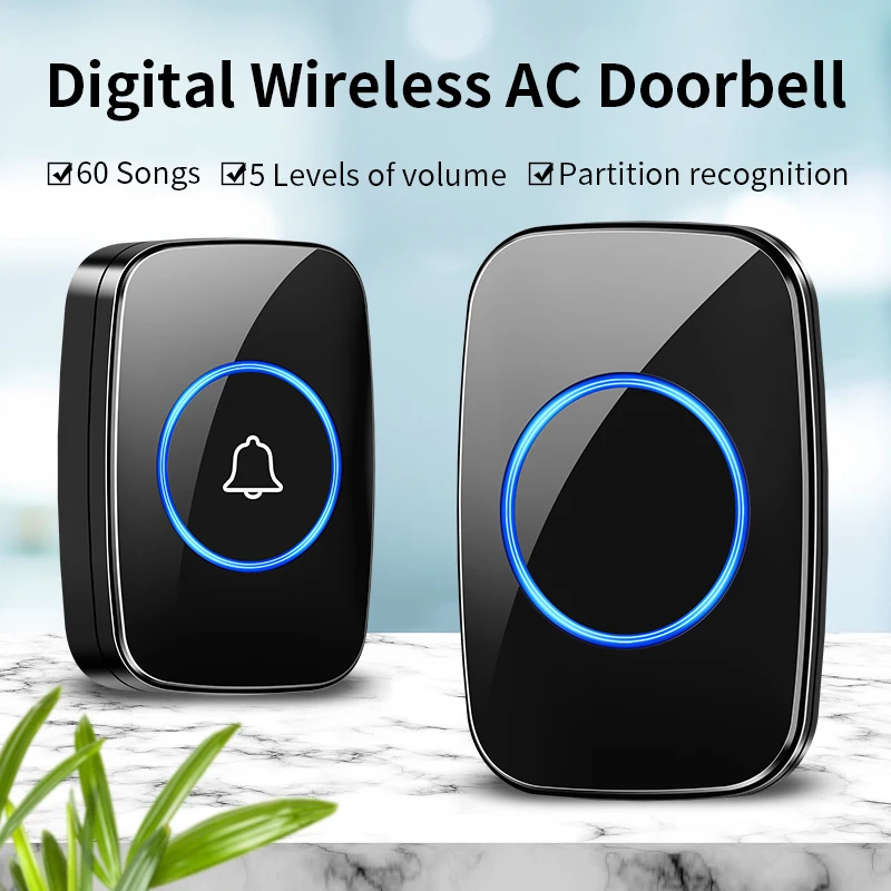 CACAZI Home Wireless Doorbell Intelligent Call Bell 60 Ringtones Long Distance Button Outdoor UK/EU/AU/US Plug Without Logo New