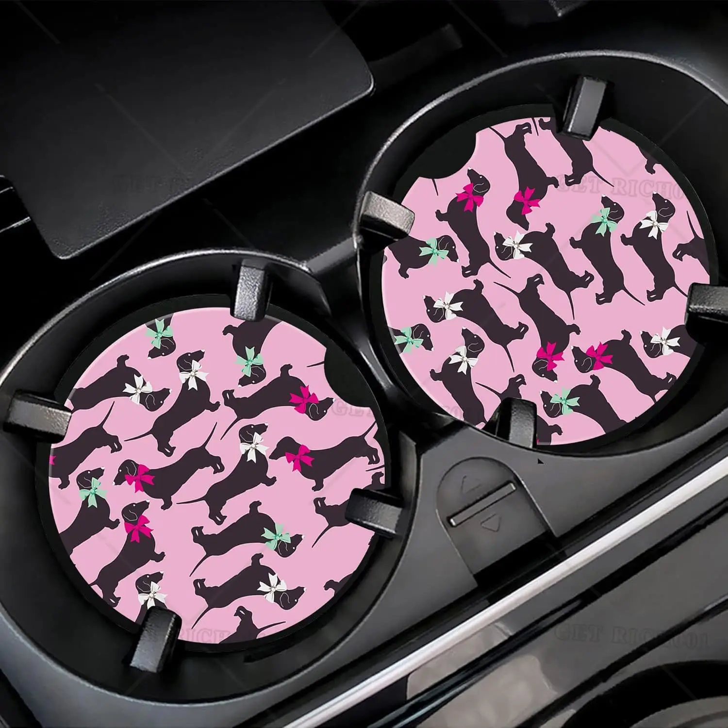 

Dachshunds with Bows Car Cup Holder Coaster Car Coasters for Cup Holder 2 Pack Cute Dogs Anti-Slip Absorbent Ceramic Car Cup