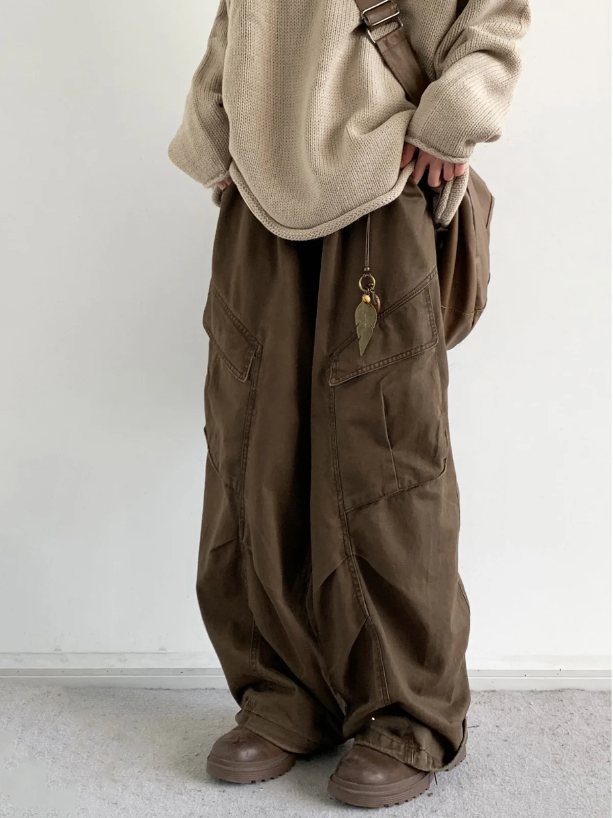 

Jiwuus Autumn Vintage Melrose Loose Wide Leg Casual Pants Men Women Casual Trousers with Big kets Loose Fit Straight Leg