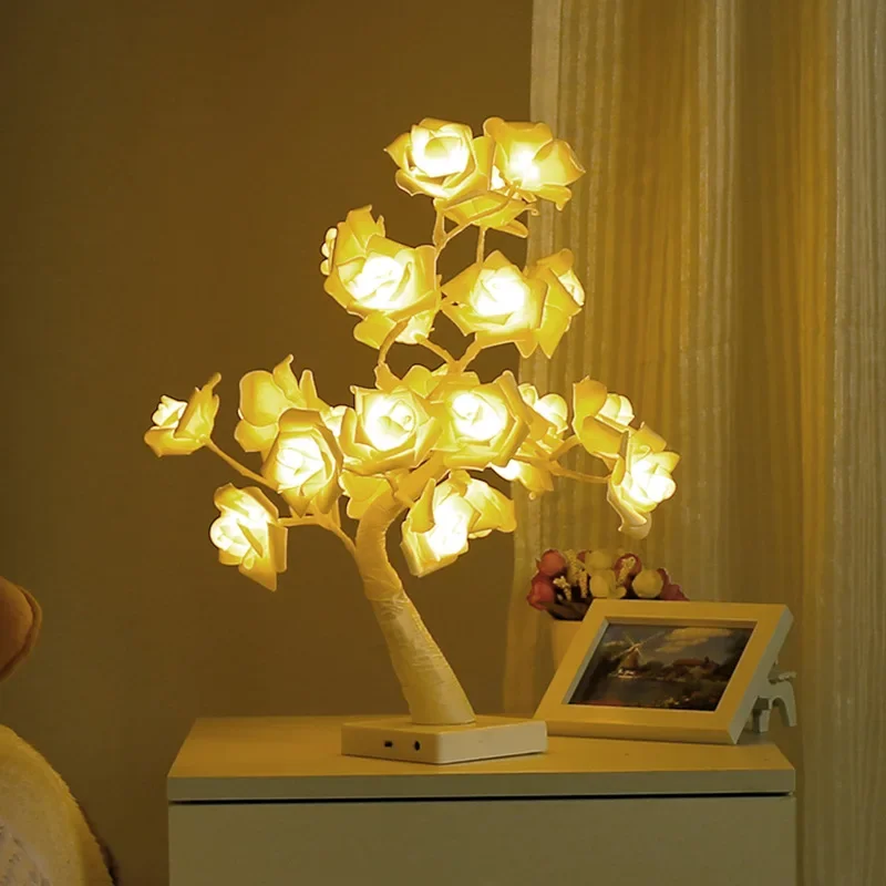 

Rose Tree Lamp,Flower Lamp Tabletop Bonsai Tree Light LED Rose Flower Artificial Tree Lamp, Operated Lighted for Home