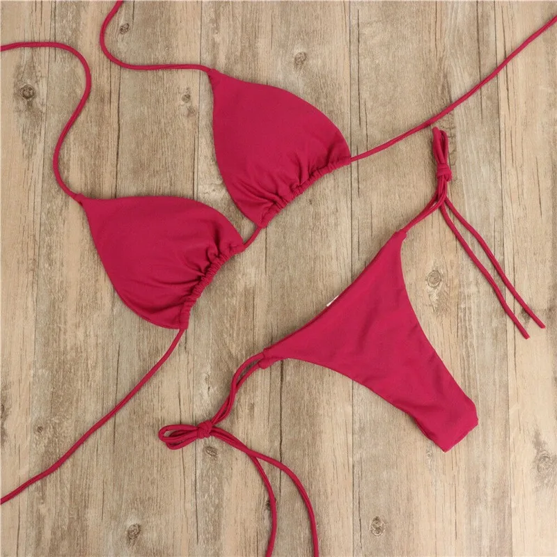 Conjunto de Bikini con Tanga para mujer, bañador Sexy con lazo lateral, traje de baño brasileño de estilo vendaje, ropa de baño de playa de Color sólido 2022