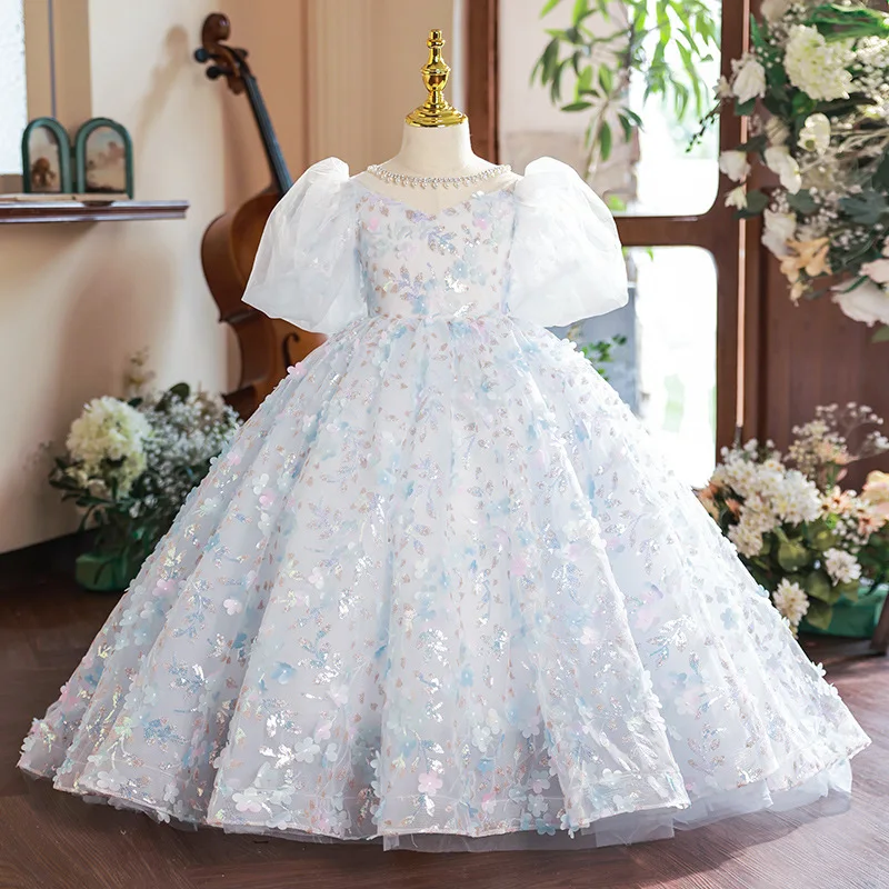 

Children's Flower Girl Dress Princess Dress Fairy Flower Puff Dress Little Girl Hosting Fashion Show Piano Performance Dress