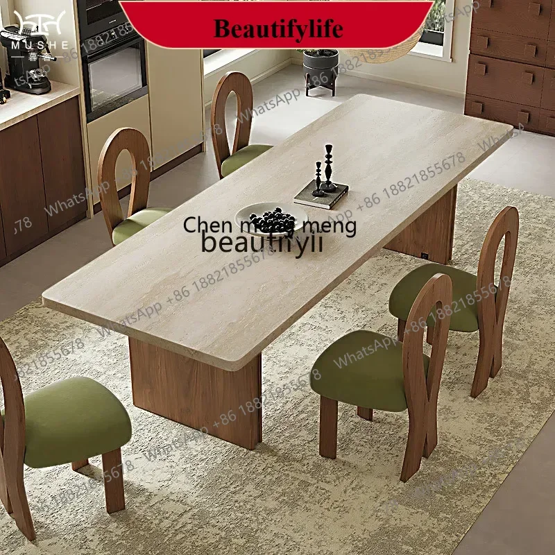 

z183 Y French retro travertine rock slab dining table designer household large dining table