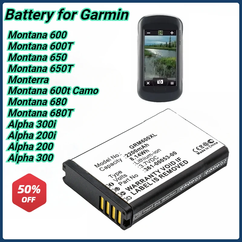 

2200mAh GPS Navigator Battery 361-00053-00 010-11599-00 for Garmin Montana 600 600T 650 650T Camo 680 680T High Qualty