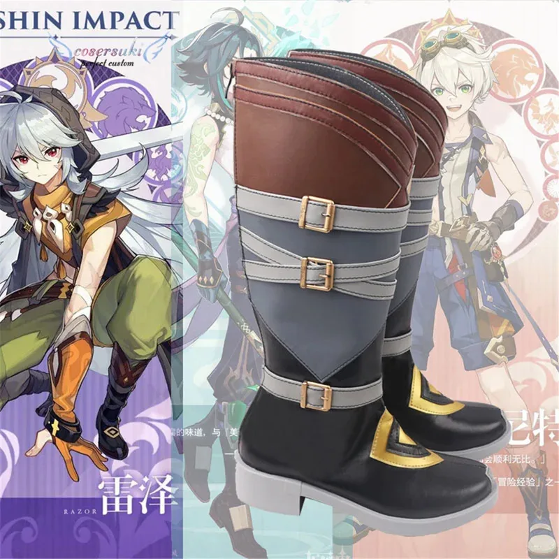 

CyGenshin Impact Razor Xiao Bennett Обувь для косплея Сапоги на заказ для Хэллоуина, Рождества, карнавала
