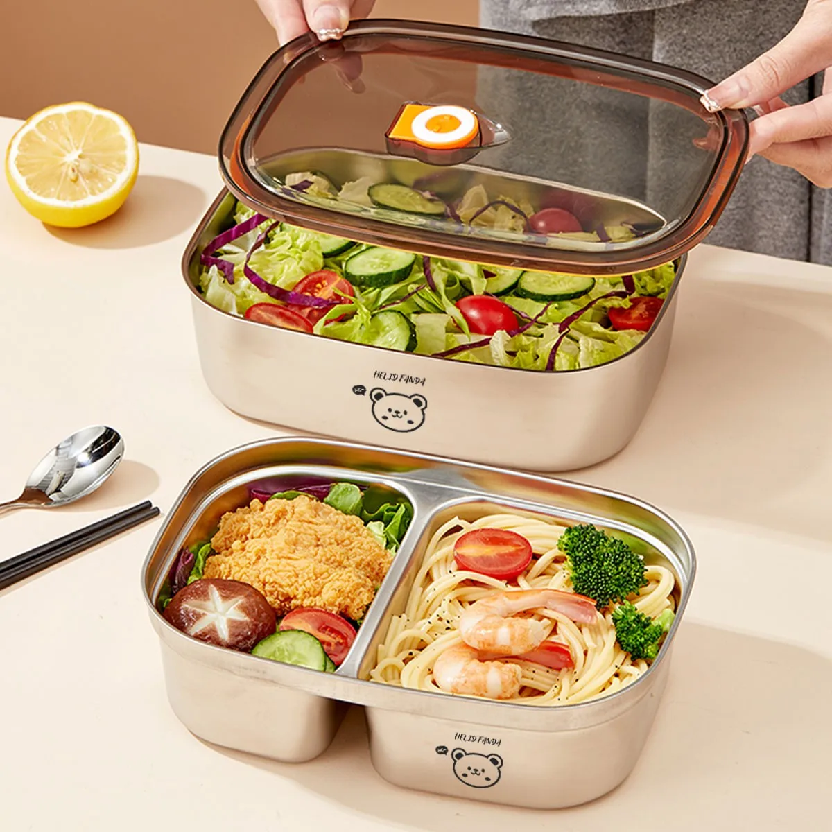 Portable 304 Stainless Steel Bento Lunch Box Microwave Heatable Large Capacity Leak-proof Food Container For Students Adult view 3