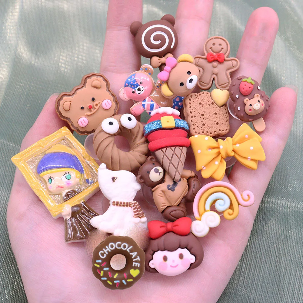 1-16Pcs Rainbow Ice Cream Brown Bear Resin Boys Girls Shoes Accessories Fit Slipper Buckle Clog Birthday Gift