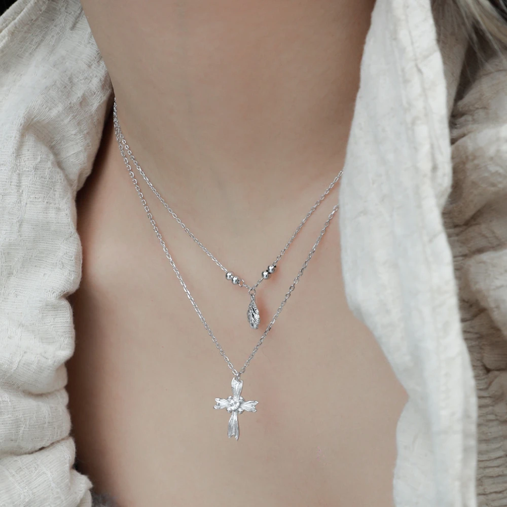 Fish Tail Cross Pendants S925 Sterling Silver Necklace Niche Women's Fashion Fine Jewelry Original Design Wholesale Lover's Gift