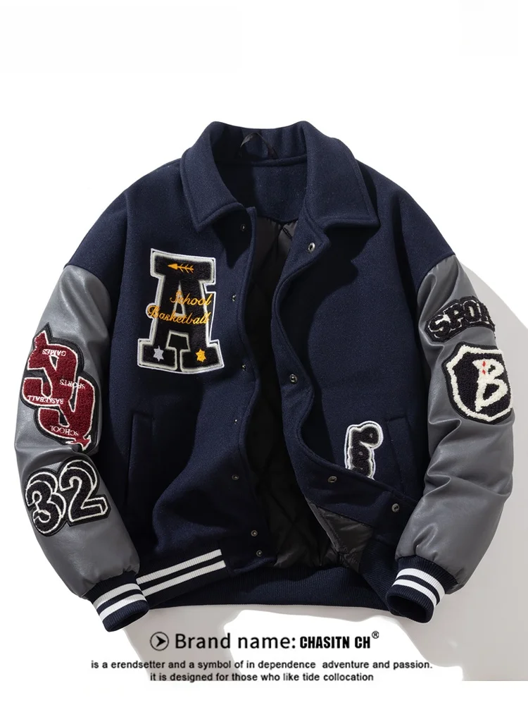 

Свободная хлопковая куртка с воротником-стойкой и вышивкой для мужчин и женщин, зимняя модная одежда, длинный рукав, гарантия тепла.